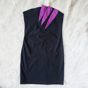Black pink strapless fitted dress